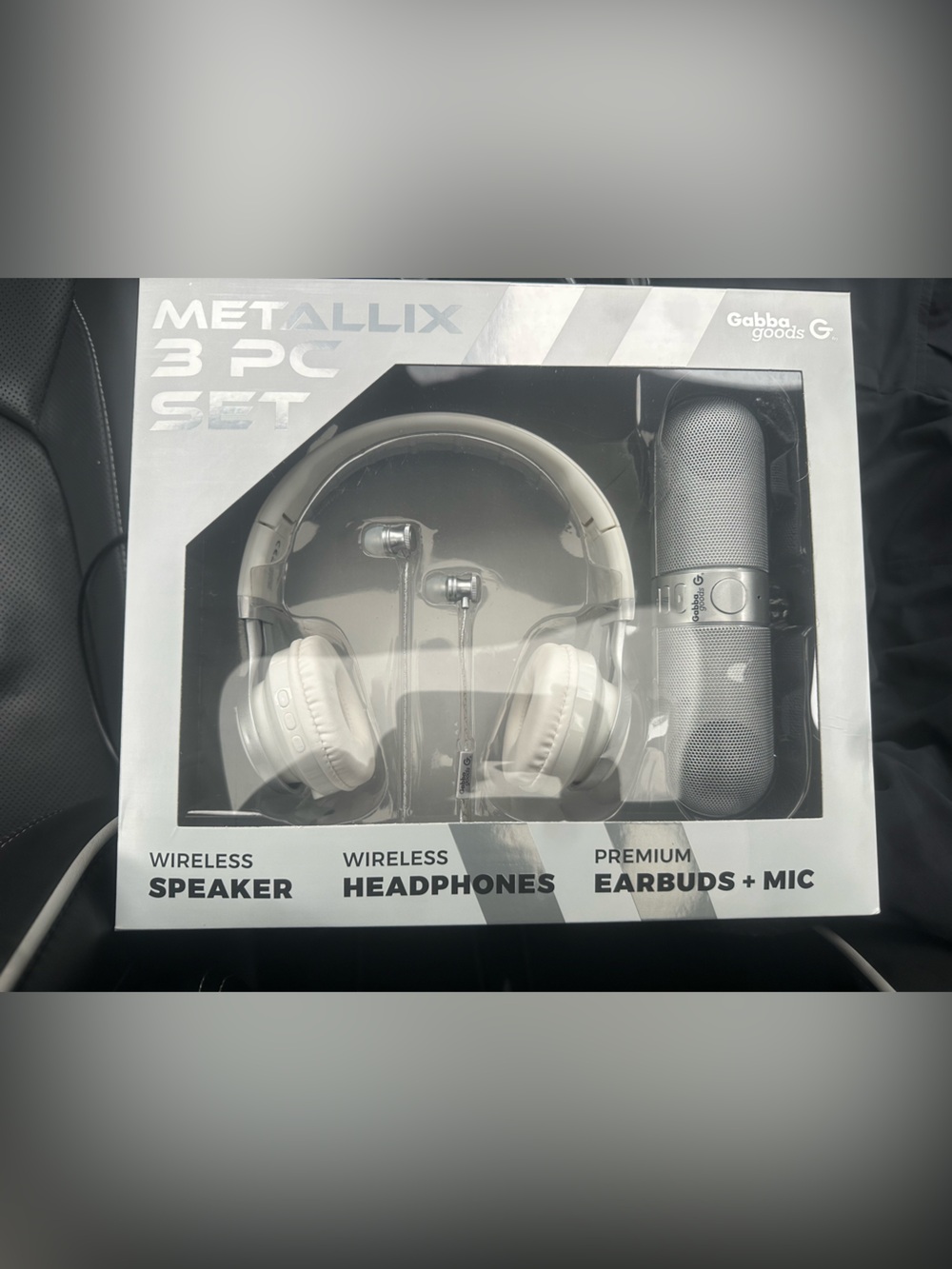 GabbaGoods 3 Piece Metallix Gift Set- Earbuds+Mic/WIRELESS Headphone & Speaker